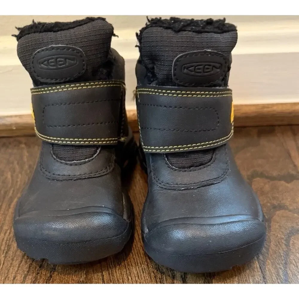 KEEN KIDS ANKLE SNOW BOOTS BLACK LEATHER UNISEX Little Kids Sz US 8c Waterproof